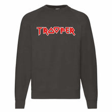 Load the picture into the gallery viewer, Front view of Iron Maiden Trooper sweater by Nils Oscar, featuring bold Trooper logo across the chest.
